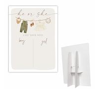 Baby Shower Gender Reveal Sign Board With Stand - 11X15" He Or She Clothes Theme Keepsake Guess Boy Or Girl Voting Game For Baby Shower, Party Favor & Decorations - A01