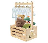 Baby Shower Gift with Handle, Baby Storage Basket with 5 Kids Clothes Hangers, Wooden Baby Gift Basket, Newborn Baby Basket for Pregnant New Parents, Ideal for Diapers, Clothes and Toys