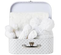 Baby Shower Gifts - Winter Baby Clothes Set with Newborn Winter Clothes, Baby Girl Gifts Newborn - Baby Winter Hat, Fleece Blanket, Baby Knitted Booties, White Gloves, Baby Blanket, New Baby Gifts