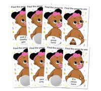 Baby Shower Girl Scratch Off Poop Game, Easy to Play Silly Games, Funny Idea, Ice Breaker Activity. Raffle Cards, Pink Pacifier, African American, Set of 40 Cards Made in USA