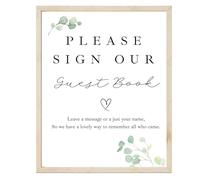Baby Shower Guest Book and Sign Set, 23 x 17.5 cm, 80 Pages, White with Green Leaf Design, Personalised Messages Book with Display Sign (A4 Sign (No Frame - Non Personalised))