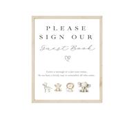 Baby Shower Guest Book and Sign Set, Safari Animals Design, 23 x 17.5 cm, 80 Pages, Personalised (A4 Sign (No Frame - Non Personalised))