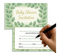 Baby Shower Invitations with Botanical Design - 20 Party Invite Cards 15x9cm - Premium 300gsm Matte Cardstock Smooth Writing Surface Neutral Floral Theme