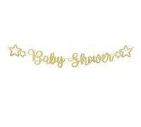 Baby Shower Letter Banner Paper Star Bunting with Golden Ribbon DIY Garlands Baptism Boys Girls Unisex First Birthday Party Christening Living Room Home Decoration (Gold Glitter)