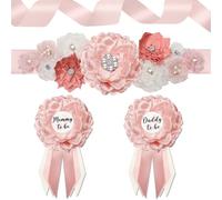 Baby Shower Maternity Sash Belly Belt, Baby in Bloom Mom to Be Sash Daddy to Be Corsage Pin Pink Baby Shower Decorations for Girl, Pregnancy Photo Props Supplies, Gender Reveal Decorations