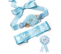 Baby Shower Maternity Sash Belly Belt, Mom to Be & Dad to Be Button Pin, Pregnancy Maternity Flower Sash Belt for Gender Reveal