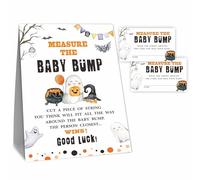 Baby Shower Measure The Baby Bump Game Kit -Cute Halloween Elements -1 Self-Standing Sign & 50 Tickets -How Big Is Mommy's Belly Sign -Gender Reveal,Baby Shower,Baby Announcement & Party Decor（A07）