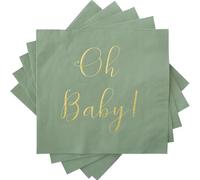 Baby Shower Napkins - 50 Pack Disposable Paper Luncheon Cocktail Napkins with Foil "Oh Baby!" Folded 6.5"x6.5" for Baby Shower Party (Sage Green with Gold)