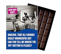 Baby Shower New Baby Gift Funny Present for New-born Baby Silly Birth Card Congratulations to New Mum Mother 100 Gram Oncocoa Boxed Chocolate Greetings for Son CDL145