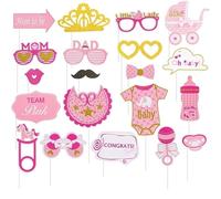 Baby Shower Photo Props, Pink Baby Shower Decorations Girl, Oh Baby Sign - 21Pcs HSC DIY Photo Booth Props with Glasses, Crown, Pram & More for Girls Party, Birthday, Gender Reveal Parties