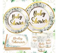 Baby Shower Plates Cups Napkins - Lemicin 120pcs Sage Green Paper Tableware Set for 30 Guests Jungle Theme Baby Shower Decorations for Gender Reveal Party