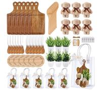 Baby Shower Prizes for Game Winners Bamboo Cheese Board Fork Butter Spreaders Coasters Towel Artificial Potted Plant Thanks Card Gift Bag for Bridal Shower Favors (Acacia Square Shaped, Sets, 6)