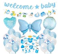 Baby Shower Welome Boy Party Decorations, 54Pcs Baby Shower Balloons Set | Include It's a Boy Photo Booth Props Welcome Baby Banner Duck Garland, Boys Birthday Pink Party Supplies