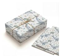 Baby Shower Wrapping Paper - 2 Sheets Whale Gift Wrap with Sea Turtle & Starfish - Watercolor Ocean Animals Design for Boy, Under the Sea Theme Nautical Wrapping Paper