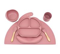 Baby Silicone Bib Divided Dinner Plate Suction Bowl Spoon Fork Water Cup Placemat Set Training Feeding Food Utensil Dish