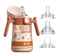 Baby Sippy Cup 240ml, Weighted Straw Non Spill Cups for Months 9+, Toddlers Straw Mug with Handles, Spill-Proof, Leak-Proof with 3 Types Soft Silicone Spout, BPA Free (Brown)