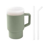 Baby Sippy Cup with 2 Straws, Double-Wall Insulated Design Adorable Miniature Tumbler with Leak-Resistant and Toddler-Friendly Handle, Encourages Hydration, Easy to Clean, 9 fl. oz (SAGE)