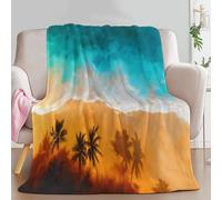 Baby Size Flannel Throw Blanket, Nature Sunset Beach Palm Trees Cozy and Soft Plush Warm Blankets 39 × 51 inch - Blue Fleece Blanket for Bedroom Living Rooms Couch Sofa Bed