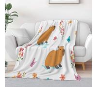 Baby Size Flannel Throw Blanket, Simple Animal Capybara Flower Cozy and Soft Plush Warm Blankets 39 × 52 inch - Cream Fleece Blanket for Bedroom Living Rooms Couch Sofa Bed