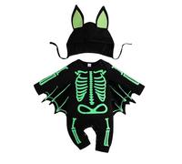 Baby Skeleton Romper Set Bat Ear Hat Wing Detail Long Sleeve Jumpsuit Snap Closure Halloween Clothes for Infant Newborn Holiday Event Photo Shoot Indoor Outdoor Wear Breathable Lightweight Garment