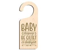 Baby Sleeping Be Quiet or Babysit Door Hanger Sign Do Not Disturb (Veneered MDF)