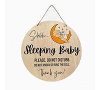 Baby Sleeping Sign, Do Not Disturb Door Sign DWUENT Wooden Nursery Decor with Gentle Reminder for Quiet Time, Baby Room Hanging Plaque，20x20cm, 1 Pack