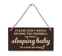 Baby Sleeping Sign For Front Door - Do Not Knock Or Ring Doorbell, Rustic Hanging Sign For Front Door, Nursery Home Bedroom -B005