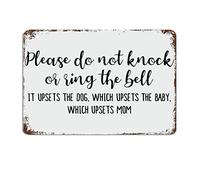 Baby Sleeping Sign for Front Door No Soliciting Please Do Not Knock Metal with Sayings Motivational Wall Art Rustic Decorations 8"x12"