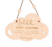 Baby Sleeping Sign for Front Door, Wooden Shhh Baby Sleeping Door Sign Do Not Ring Doorbell Sign Baby Room Door Hanger for Home Decoration Gifts for New Parents