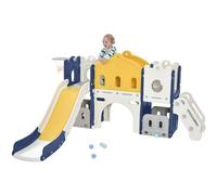 Baby Slide and Swing Set Toddler Climber Swing Set Freestanding Slide Baby Playground Activity Center Infant Playground Play Set Indoor Outdoor Long Slide Kid Play Equipment (Aisle Blue Yellow)
