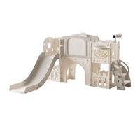 Baby Slide Set Toddler Climber Swing Set Freestanding Slide Baby Playground Activity Center Infant Playground Play Set Indoor Outdoor Long Slide Kid Play Equipment (XST Aisle Grey White)