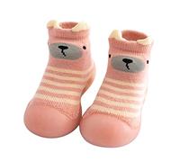 Baby Slip On Shoes Size 3 Cartoon Pattern Floor Socks Casual Stripe Soft Sole Shoes Wide Fit First Walking Shoe Non Slip Flat Shoe with Rubber Sole Comfort Fit Indoor Sock for Boys Girls Pink
