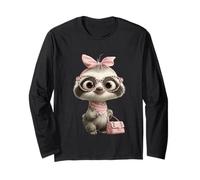 Baby Sloth Kawaii Jungle Pink Leopard Glasses Portrait Look Long Sleeve T-Shirt