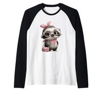 Baby Sloth Kawaii Jungle Pink Leopard Glasses Portrait Look Raglan Baseball Tee