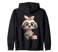Baby Sloth Kawaii Jungle Pink Leopard Glasses Portrait Look Zip Hoodie