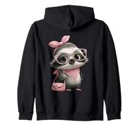 Baby Sloth Kawaii Jungle Pink Leopard Glasses Portrait Look Zip Hoodie