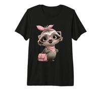Baby Sloth Kawaii Pink Leopard Square Glasses Portrait Bow Premium T-Shirt