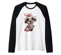 Baby Sloth Kawaii Pink Leopard Square Glasses Portrait Bow Raglan Baseball Tee