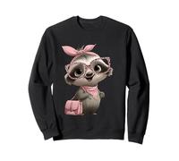 Baby Sloth Kawaii Pink Leopard Square Glasses Portrait Bow Sweatshirt