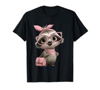 Baby Sloth Kawaii Pink Leopard Square Glasses Portrait Bow T-Shirt