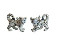 Baby Snow Leopard Porcelain Earrings Hand Painted Spiritual Animal Jewellery