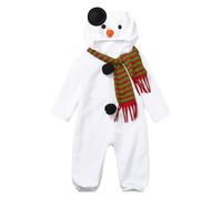 Baby Snowman Romper with Hood and Scarf, Fleece Christmas Outfit | soft fleece fabric, hooded design with snowman face, detachable striped scarf, front button details, festive winter wear