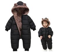 Baby Snowsuit, Newborn Boys Girls Toddler Snow Suit, Hooded Jumpsuit, Bear Outfit, Warm Toddler Coat, Black, M