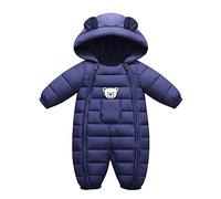 Baby Snowsuit Newborn Winter Unisex Jumpsuit Infant Bear Ears Hooded Double Zipper Romper Girls Boys Warm Outwear Infant Baby Cute Casual Solid Color Hooded Jumpsuit (Navy, 12-18 Months)