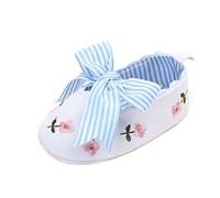 Baby Sock Shoes 6-12 Months Floral Embroidery Floor Socks Bow Strap Flat Shoes Stripe Cotton Shoe Closed Toe Soft Sole Shoe Comfortable First Walking Socks Floor Sock Crawling Sneakers White
