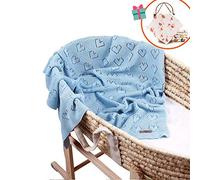 Baby Soft Knit Lovely Cotton Pure Blanket for Boys and Girls, Odot Toddler Warm Swaddle Sleeping Square Throw Blankets Knitted Patterns Pram Cot Bed Textured Sleep Blanket (Light Blue,100 x 80 cm)