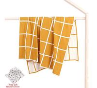 Baby Soft Knit Pure Blanket for Boys and Girls,Odot Toddler Warm Swaddle Sleeping Square Throw Blankets Knitted Unisex Patterns Pram Cot Bed Textured Sleep Blanket (100cm x 80cm,Yellow)