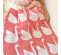 Baby Soft Knit Pure Blanket for Boys and Girls,Odot Toddler Warm Swaddle Sleeping Square Throw Blankets Knitted Unisex Patterns Pram Cot Bed Textured Sleep Blanket (70cm x 100cm,Pink swan)
