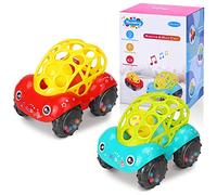 Baby Soft Rattle Car Toy, Infant Rattle Roll Car Toy 6-12 Months Baby 1-3 Hand Grasping Ball Toys Flexible Sounds Kids Play, 2 Pack