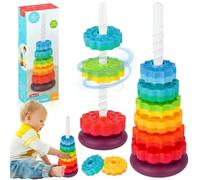 Baby Spinning Stacking Toy - Rainbow Tower Ring Stacker Toy,Spinbow Colour Tower,Sensory Spin Gears Rings Toys,Montessori Baby Fine Motor Skills Toys,Early Educational Learning ToY for 1+ year olds